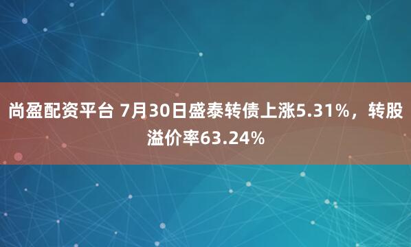 尚盈配资平台 7月30日盛泰转债上涨5.31%，转股溢价率63.24%